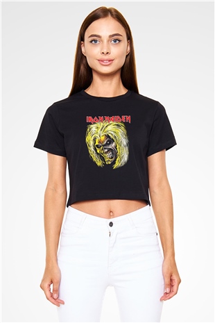 Iron Maiden Siyah Crop Top Tişört