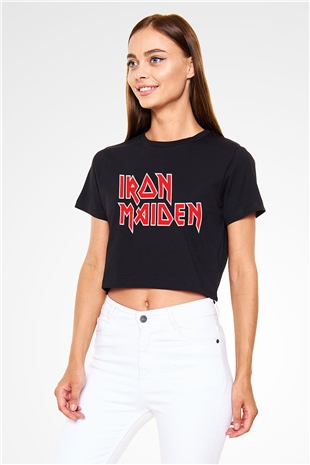 Iron Maiden Siyah Crop Top Tişört
