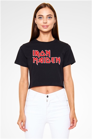 Iron Maiden Siyah Crop Top Tişört