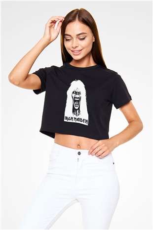 Iron Maiden Siyah Crop Top Tişört