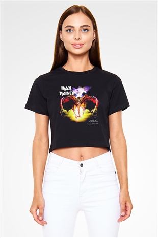 Iron Maiden Siyah Crop Top Tişört