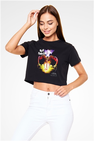 Iron Maiden Siyah Crop Top Tişört