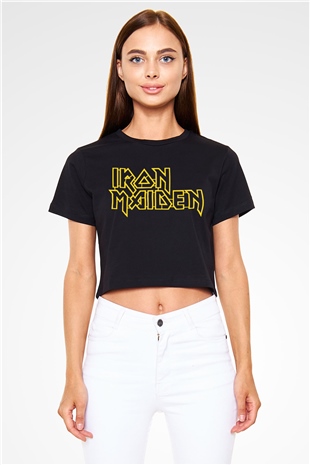 Iron Maiden Siyah Crop Top Tişört