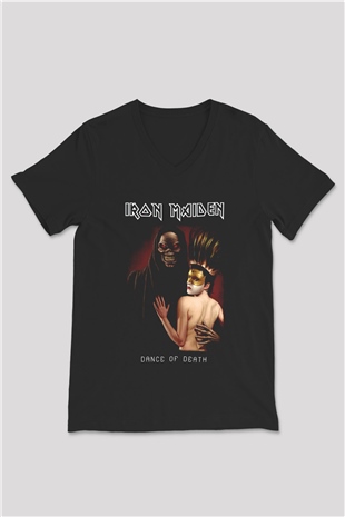 Iron Maiden Siyah Unisex V Yaka Tişört T-Shirt