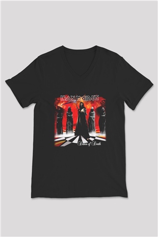 Iron Maiden Siyah Unisex V Yaka Tişört T-Shirt