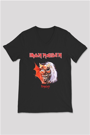 Iron Maiden Siyah Unisex V Yaka Tişört T-Shirt
