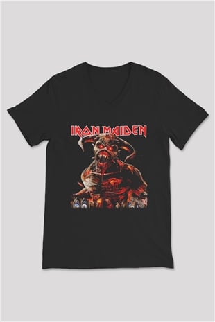 Iron Maiden Siyah Unisex V Yaka Tişört