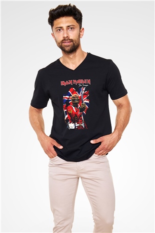 Iron Maiden Siyah Unisex V Yaka Tişört T-Shirt