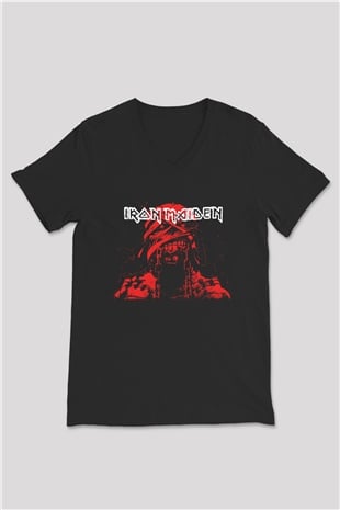 Iron Maiden Siyah Unisex V Yaka Tişört T-Shirt