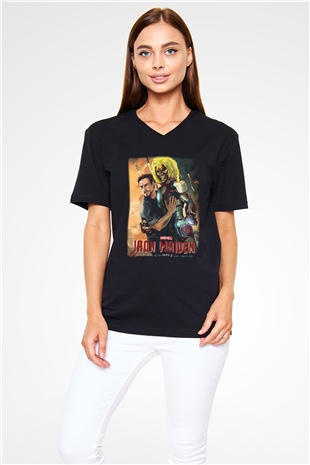Iron Maiden Siyah Unisex V Yaka Tişört T-Shirt