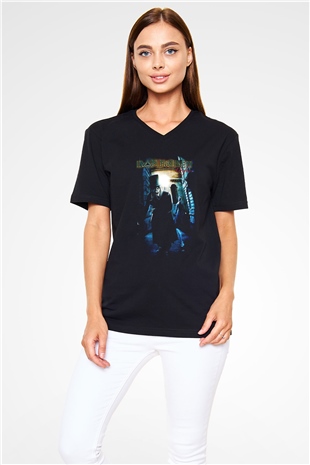 Iron Maiden Siyah Unisex V Yaka Tişört T-Shirt