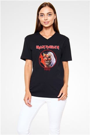 Iron Maiden Siyah Unisex V Yaka Tişört T-Shirt
