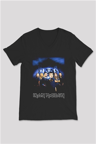 Iron Maiden Siyah Unisex V Yaka Tişört T-Shirt