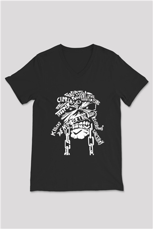 Iron Maiden Siyah Unisex V Yaka Tişört T-Shirt