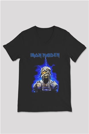 Iron Maiden Siyah Unisex V Yaka Tişört T-Shirt