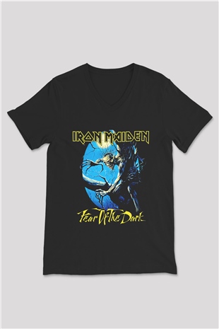 Iron Maiden Siyah Unisex V Yaka Tişört T-Shirt