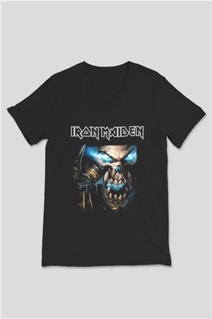 Iron Maiden Siyah Unisex V Yaka Tişört T-Shirt