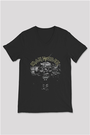 Iron Maiden Siyah Unisex V Yaka Tişört