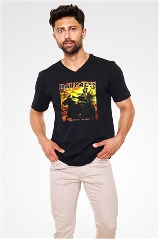 Iron Maiden Siyah Unisex V Yaka Tişört T-Shirt