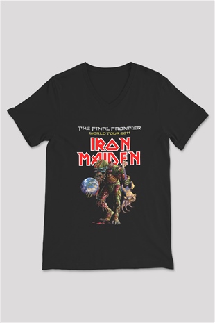 Iron Maiden Siyah Unisex V Yaka Tişört T-Shirt