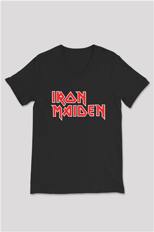 Iron Maiden Siyah Unisex V Yaka Tişört T-Shirt