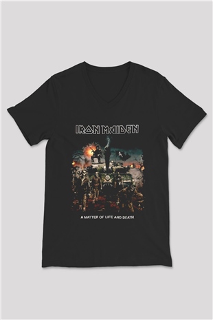 Iron Maiden Siyah Unisex V Yaka Tişört