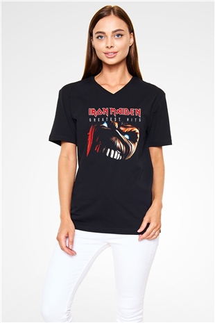 Iron Maiden Siyah Unisex V Yaka Tişört T-Shirt