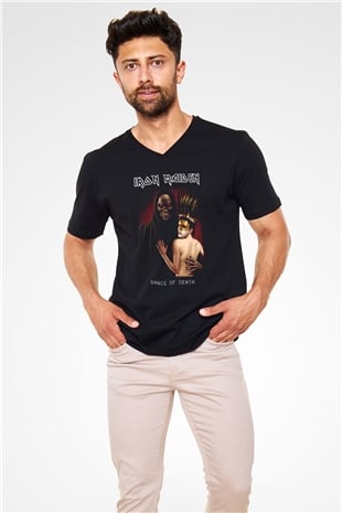 Iron Maiden Siyah Unisex V Yaka Tişört T-Shirt