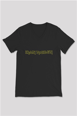 Iron Maiden Siyah Unisex V Yaka Tişört T-Shirt