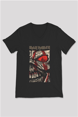 Iron Maiden Siyah Unisex V Yaka Tişört T-Shirt
