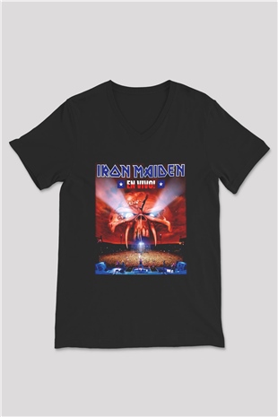 Iron Maiden Siyah Unisex V Yaka Tişört T-Shirt