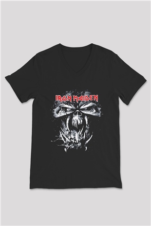 Iron Maiden Siyah Unisex V Yaka Tişört T-Shirt
