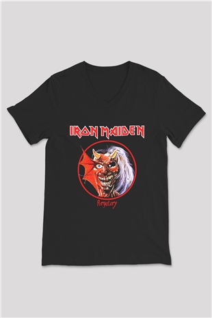 Iron Maiden Siyah Unisex V Yaka Tişört T-Shirt