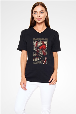 Iron Maiden Siyah Unisex V Yaka Tişört T-Shirt