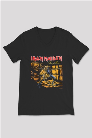 Iron Maiden Siyah Unisex V Yaka Tişört T-Shirt
