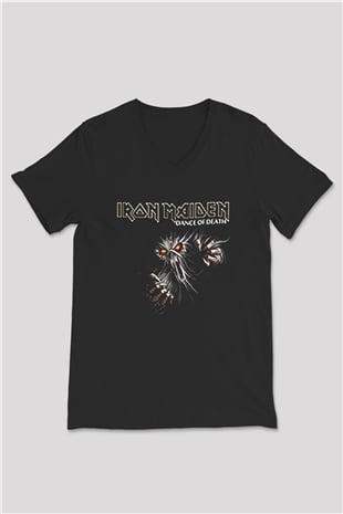 Iron Maiden Siyah Unisex V Yaka Tişört T-Shirt