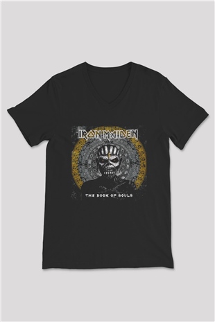 Iron Maiden Siyah Unisex V Yaka Tişört T-Shirt