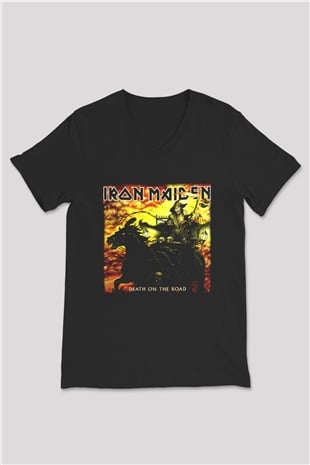 Iron Maiden Siyah Unisex V Yaka Tişört T-Shirt