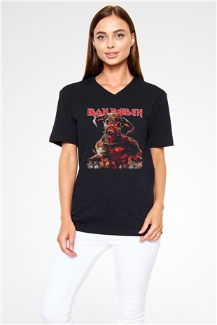 Iron Maiden Siyah Unisex V Yaka Tişört