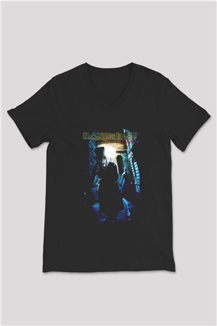 Iron Maiden Siyah Unisex V Yaka Tişört T-Shirt