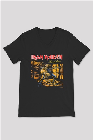 Iron Maiden Siyah Unisex V Yaka Tişört T-Shirt