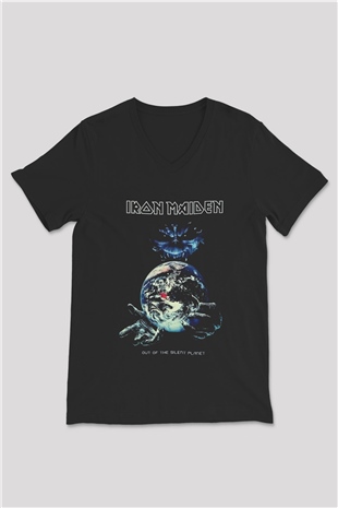 Iron Maiden Siyah Unisex V Yaka Tişört T-Shirt