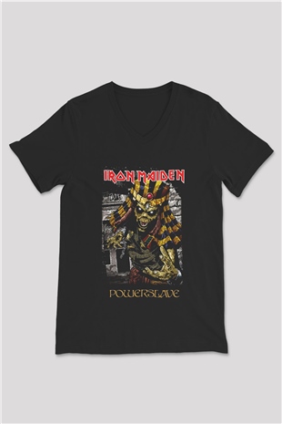 Iron Maiden Siyah Unisex V Yaka Tişört T-Shirt