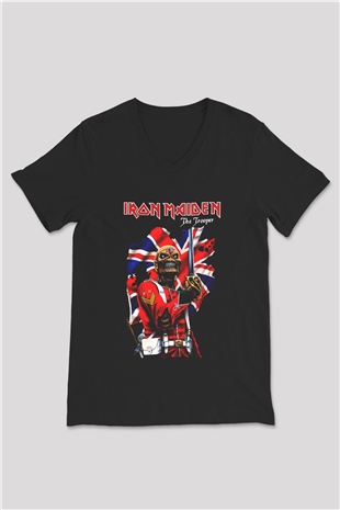 Iron Maiden Siyah Unisex V Yaka Tişört T-Shirt