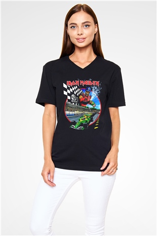Iron Maiden Siyah Unisex V Yaka Tişört T-Shirt