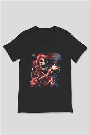 Iron Maiden Siyah Unisex V Yaka Tişört T-Shirt