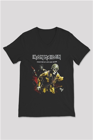Iron Maiden Siyah Unisex V Yaka Tişört T-Shirt