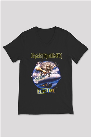 Iron Maiden Siyah Unisex V Yaka Tişört T-Shirt