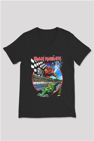 Iron Maiden Siyah Unisex V Yaka Tişört T-Shirt
