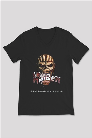 Iron Maiden Siyah Unisex V Yaka Tişört T-Shirt